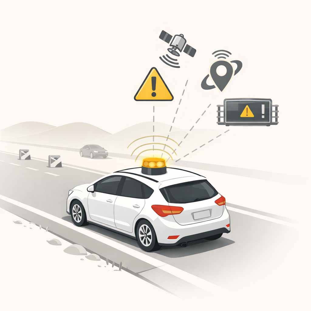 Baliza V27 DGT generada por una baliza V16 conectada en un vehículo detenido