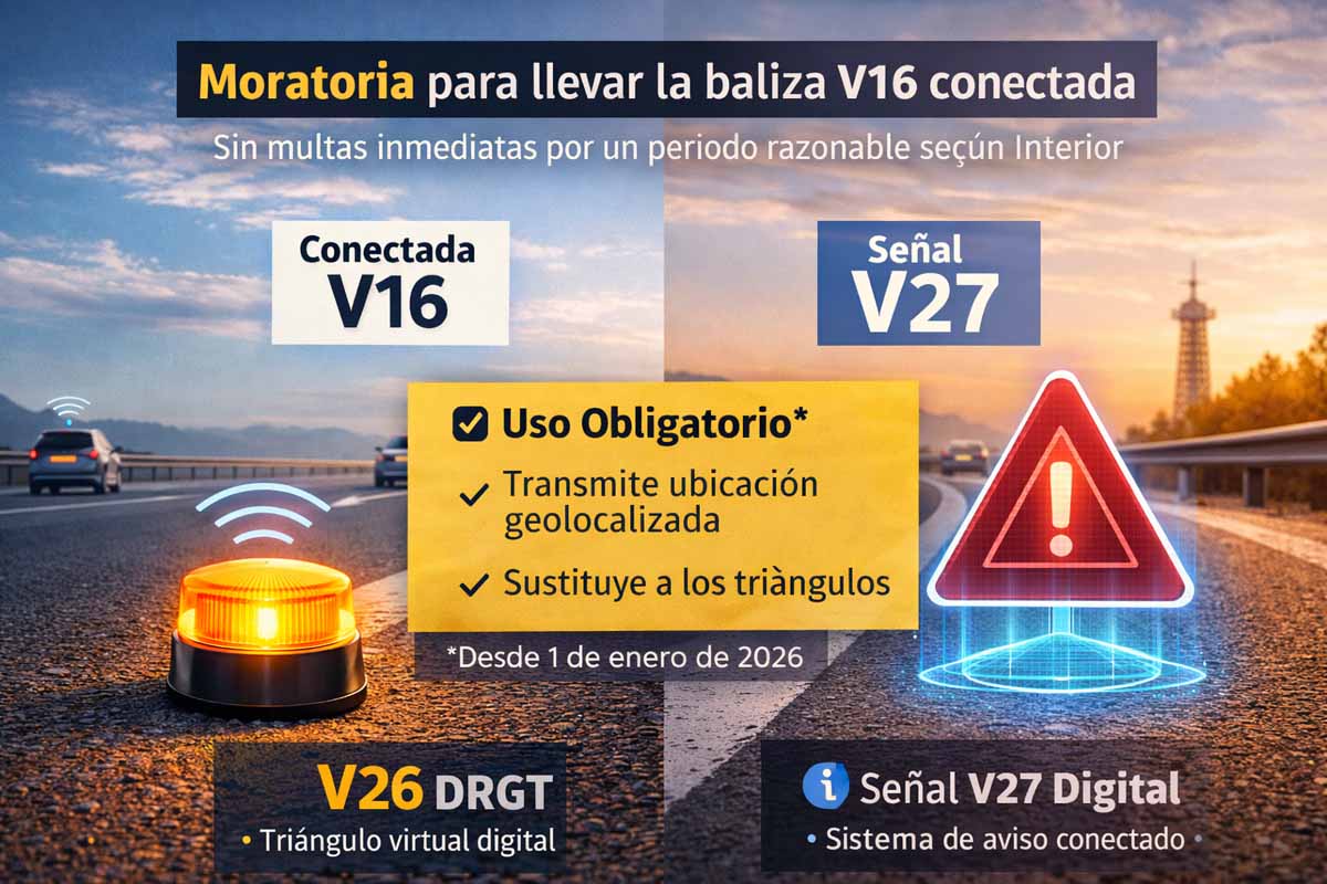 Baliza v27 DGT y baliza V16 conectada: comparación visual en carretera (2026)